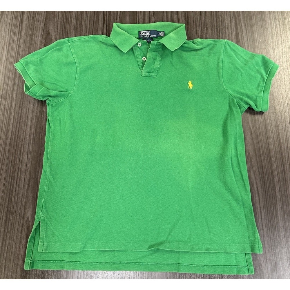 Vintage Polo Ralph Lauren Polo Shirt Men's Large Green Custom Fit Yellow Pony